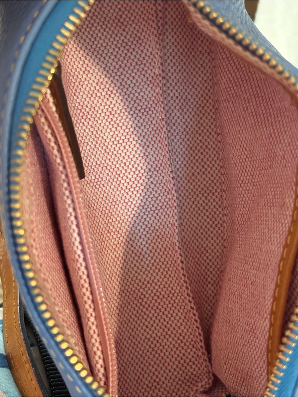 Dooney & Bourke Blue Pebble Leather Mini Barrel Bag with Brown Trim - Picture 9 of 11
